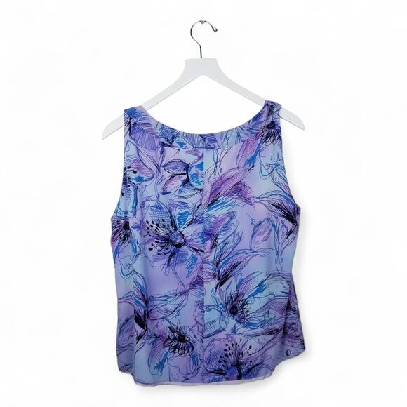 ST. JOHN Silk Blouse Scoop Neck Abstract Floral Sleeveless - Size 16 - Picture 3 of 7